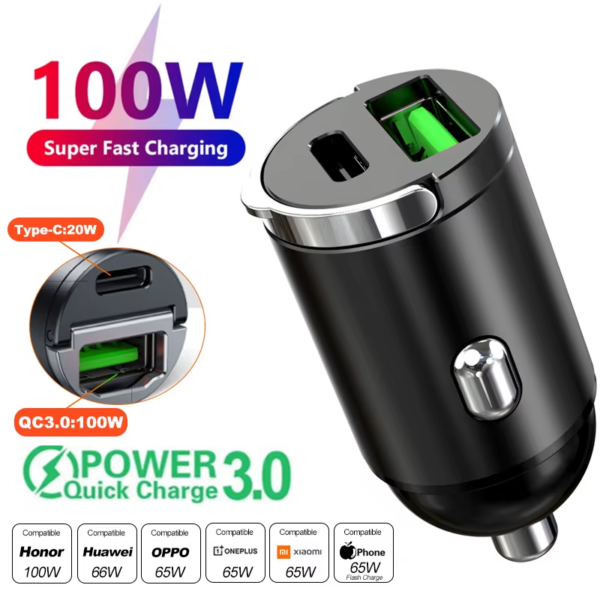 Mini Car Charger – 100W/200W PD & QC3.0 USB-C Fast Adapter - Image 8
