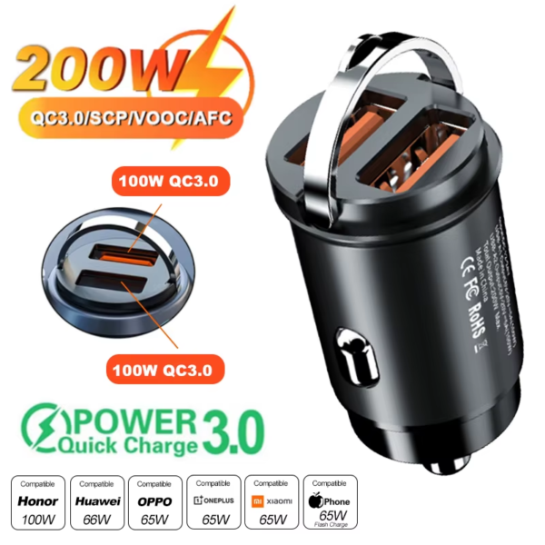 Mini Car Charger – 100W/200W PD & QC3.0 USB-C Fast Adapter - Image 9