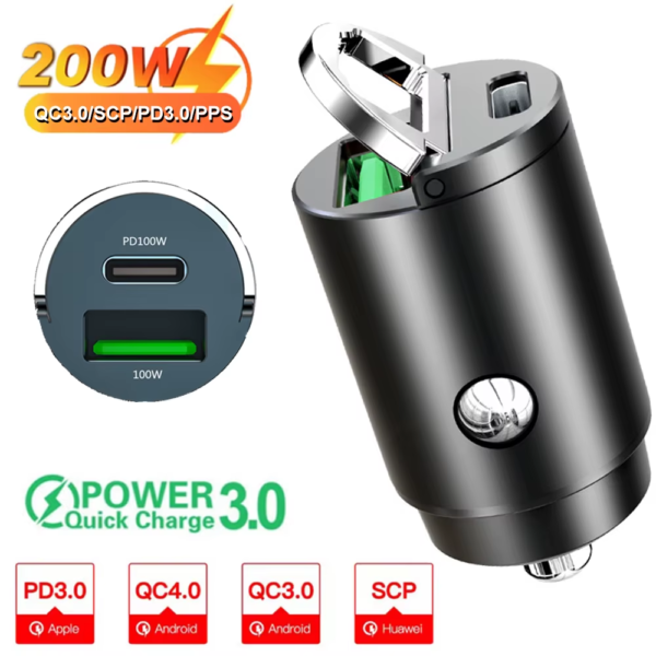 Mini Car Charger – 100W/200W PD & QC3.0 USB-C Fast Adapter - Image 7