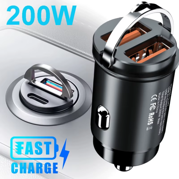 Mini Car Charger – 100W/200W PD & QC3.0 USB-C Fast Adapter